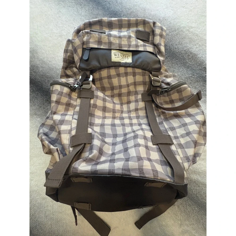 Wenzel Tent & Gear Co Gingham Canvas Backpack Beige Brown Checkered Rucksack